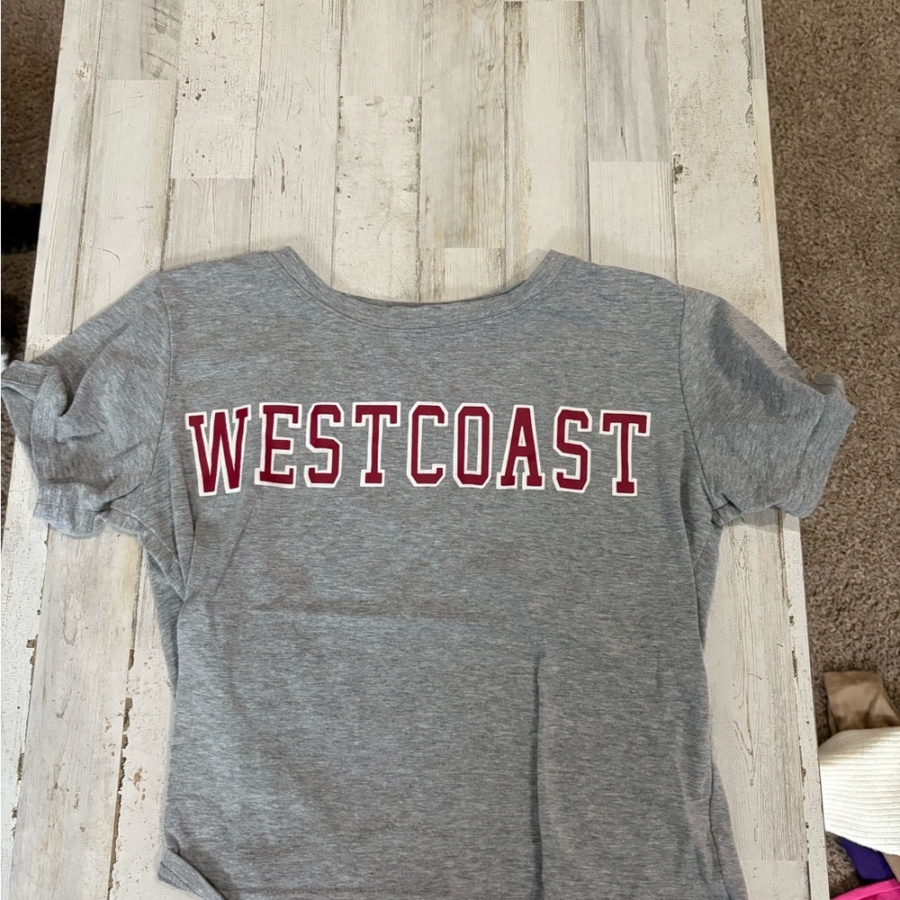 SHEIN Gray Crop Top with Red Lettering